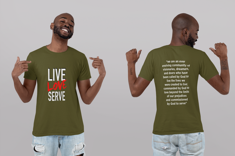 Live Love Serve Purpose Statement Short Sleeve T-Shirt - Military Green