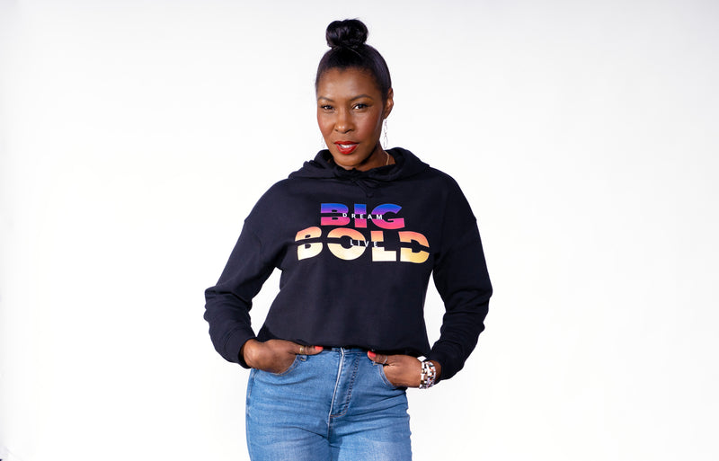 DREAM BIG LIVE BOLD - BLACK - CROPPED PULLOVER  HOODIE | UNISEX