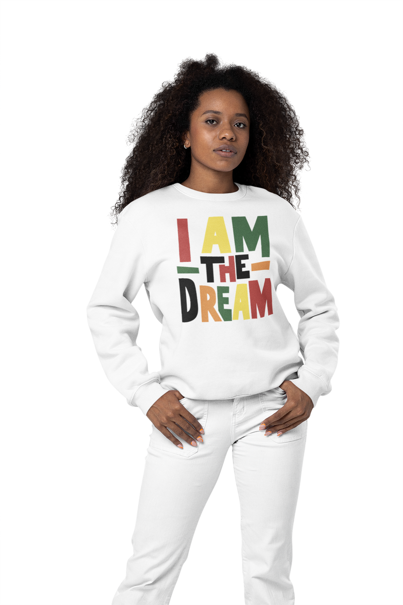 Black History Month I AM THE DREAM Crew Sweatshirt - White